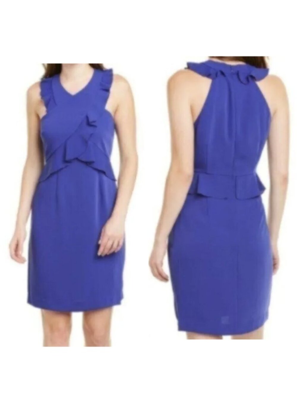 NWT Trina Turk Bluish Purple Ruffle Sleeveless Dress 10